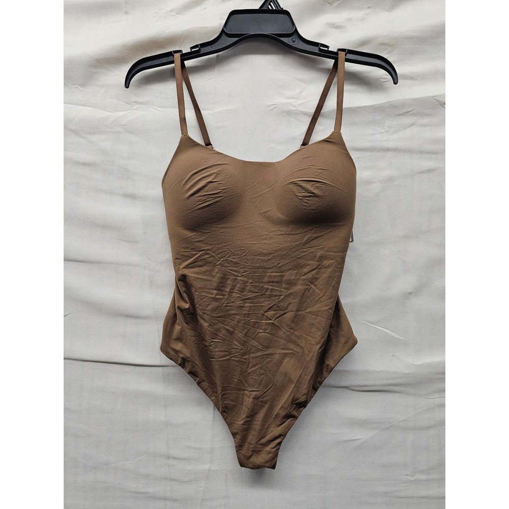 Auden Womens Scoop Neck Bodysuit Brown Nylon Blend Casual Size Small